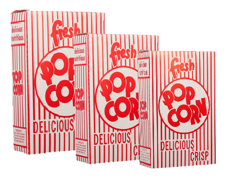 1E Red & White Close Top Popcorn Boxes, .75 Oz, 100 Count