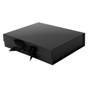 Black A4 Shallow Magnetic Gift Boxes With Changeable Ribbon
