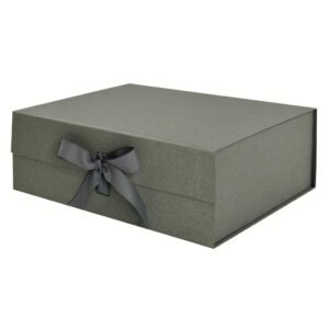 Natural Fleck Gray A4 Deep Magnetic Gift Boxes With Changeable Ribbon