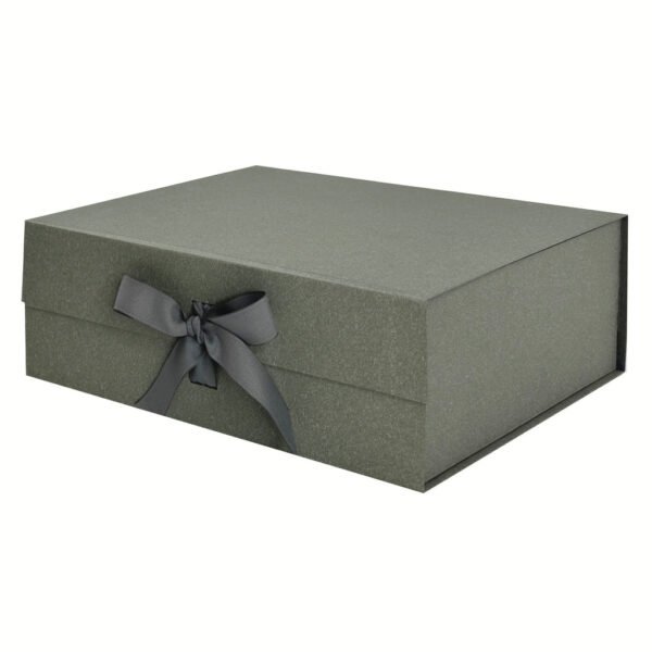 Natural Fleck Gray A4 Deep Magnetic Gift Boxes With Changeable Ribbon