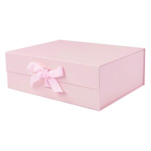 Powder Pink A4 Deep Magnetic Gift Boxes With Changeable Ribbon