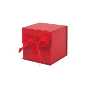Red Small Cube Magnetic Gift Boxes With Changeable Ribbon