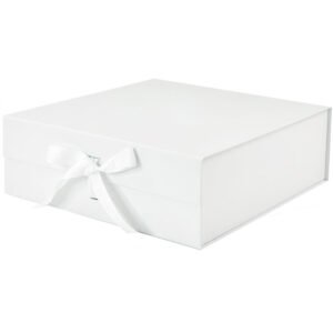 White Large Square Magnetic Gift Boxes With Changeable Ribbon
