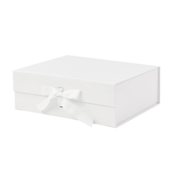White Medium Rectangle Magnetic Gift Boxes with Changeable Ribbon