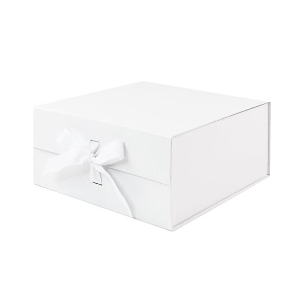 White Medium Square Magnetic Gift Boxes With Changeable Ribbon