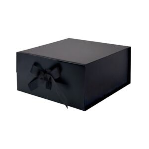 Black Medium Square Magnetic Gift Boxes With Ribbon