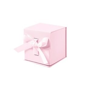 Powder Pink Small Cube Magnetic Gift Boxes With Ribbon