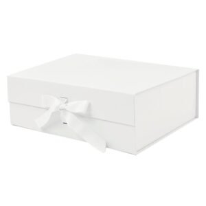 White A4 Deep Magnetic Gift Boxes With Ribbon