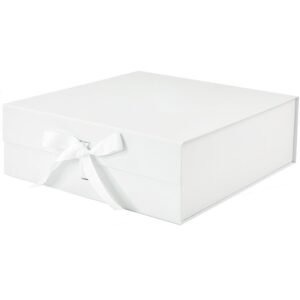 White Large Square Magnetic Gift Boxes With Ribbon