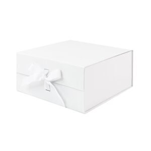 White Medium Square Magnetic Gift Boxes With Ribbon
