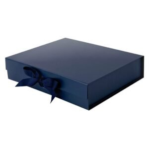 Navy Blue A4 Shallow Magnetic Gift Boxes With Ribbon