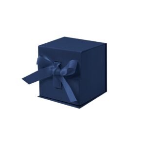 Navy Blue Small Cube Magnetic Gift Boxes with Ribbon