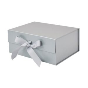 Pearl Silver A5 Deep Magnetic Gift Boxes With Ribbon