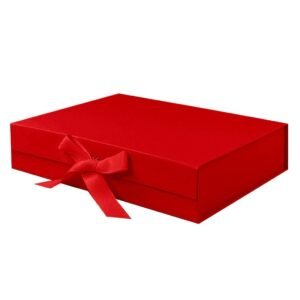 Red A4 Shallow Magnetic Gift Boxes With Ribbon